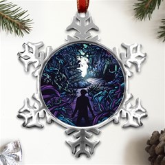 Horror Psychedelic Art Metal Small Snowflake Ornament by Cowasu