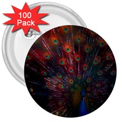 Red Peacock Feather 3  Buttons (100 Pack)  by Cowasu