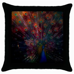 Red Peacock Feather Throw Pillow Case (black) by Cowasu