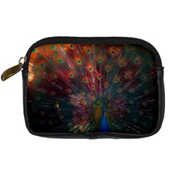 Red Peacock Feather Digital Camera Leather Case by Cowasu