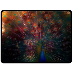 Red Peacock Feather Two Sides Fleece Blanket (large) by Cowasu