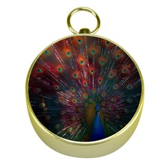 Red Peacock Feather Gold Compasses by Cowasu