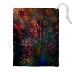 Red Peacock Feather Drawstring Pouch (5xl) by Cowasu