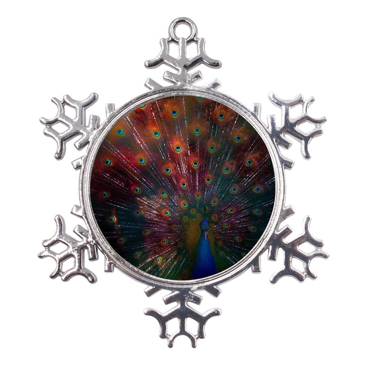 Red Peacock Feather Metal Large Snowflake Ornament