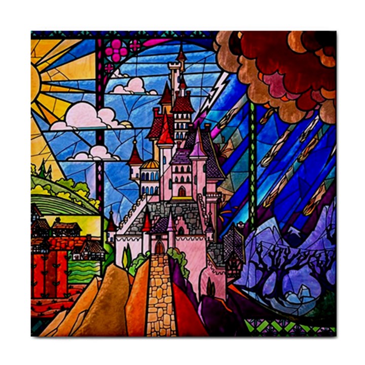 Beauty Stained Glass Castle Building Tile Coaster