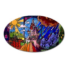 Beauty Stained Glass Castle Building Oval Magnet by Cowasu