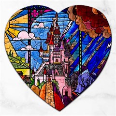 Beauty Stained Glass Castle Building Jigsaw Puzzle (heart) by Cowasu