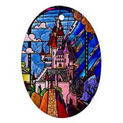 Beauty Stained Glass Castle Building Oval Ornament (two Sides) by Cowasu