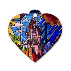 Beauty Stained Glass Castle Building Dog Tag Heart (two Sides) by Cowasu