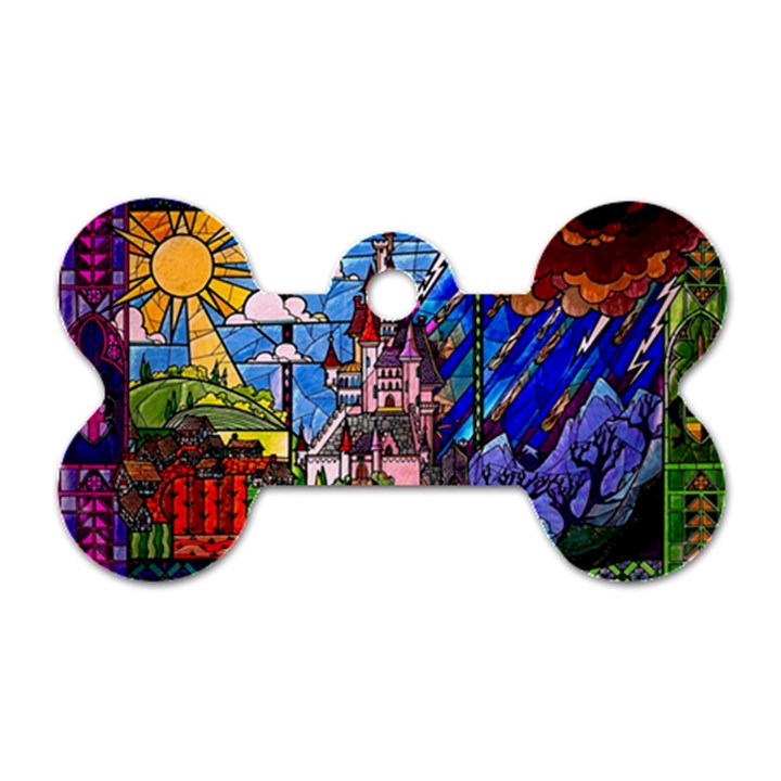 Beauty Stained Glass Castle Building Dog Tag Bone (One Side)