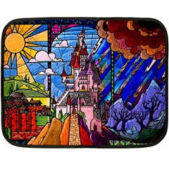 Beauty Stained Glass Castle Building Two Sides Fleece Blanket (mini) by Cowasu