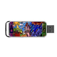 Beauty Stained Glass Castle Building Portable Usb Flash (one Side) by Cowasu