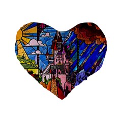 Beauty Stained Glass Castle Building Standard 16  Premium Heart Shape Cushions by Cowasu