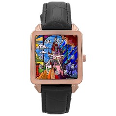 Beauty Stained Glass Castle Building Rose Gold Leather Watch  by Cowasu