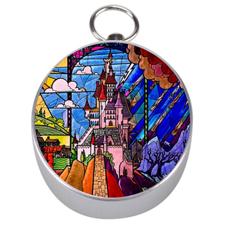 Beauty Stained Glass Castle Building Silver Compasses