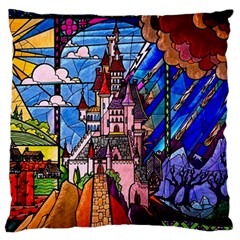 Beauty Stained Glass Castle Building Large Premium Plush Fleece Cushion Case (two Sides) by Cowasu