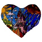 Beauty Stained Glass Castle Building Large 19  Premium Flano Heart Shape Cushions Front