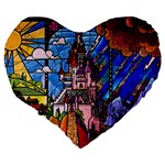 Beauty Stained Glass Castle Building Large 19  Premium Flano Heart Shape Cushions Back