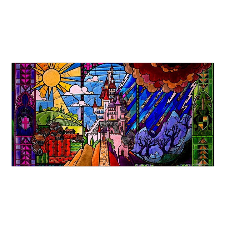 Beauty Stained Glass Castle Building Satin Shawl 45  x 80 