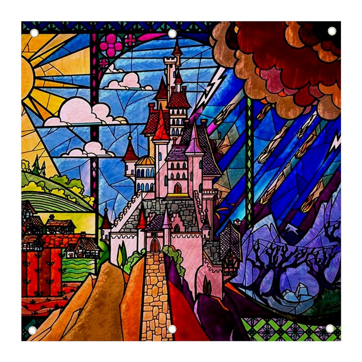 Beauty Stained Glass Castle Building Banner and Sign 3  x 3 