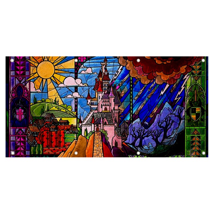 Beauty Stained Glass Castle Building Banner and Sign 8  x 4 