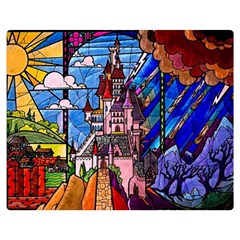 Beauty Stained Glass Castle Building Premium Plush Fleece Blanket (medium) by Cowasu