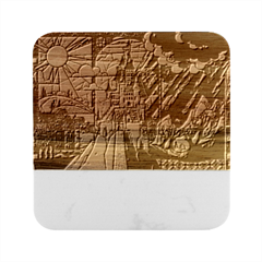 Beauty Stained Glass Castle Building Marble Wood Coaster (square) by Cowasu