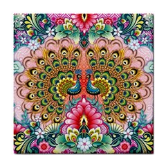 Pink Peacock Bird Pattern Texture Tile Coaster by Cowasu