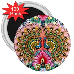 Pink Peacock Bird Pattern Texture 3  Magnets (100 Pack) by Cowasu