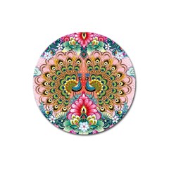 Pink Peacock Bird Pattern Texture Magnet 3  (round) by Cowasu