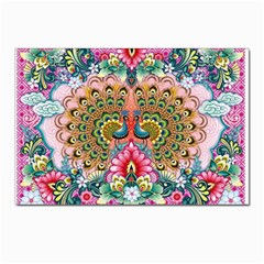 Pink Peacock Bird Pattern Texture Postcards 5  X 7  (pkg Of 10) by Cowasu