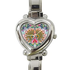 Pink Peacock Bird Pattern Texture Heart Italian Charm Watch by Cowasu