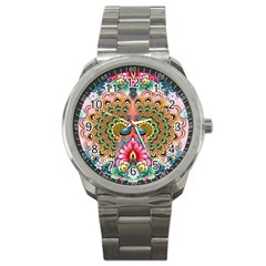 Pink Peacock Bird Pattern Texture Sport Metal Watch by Cowasu