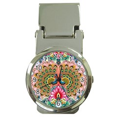 Pink Peacock Bird Pattern Texture Money Clip Watches by Cowasu