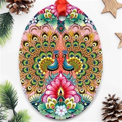 Pink Peacock Bird Pattern Texture Oval Ornament (two Sides) by Cowasu