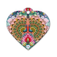 Pink Peacock Bird Pattern Texture Dog Tag Heart (one Side) by Cowasu