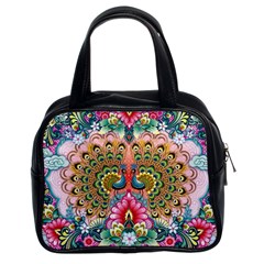 Pink Peacock Bird Pattern Texture Classic Handbag (two Sides) by Cowasu