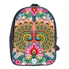 Pink Peacock Bird Pattern Texture School Bag (large)