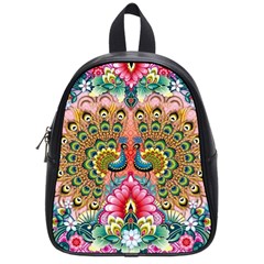 Pink Peacock Bird Pattern Texture School Bag (small) by Cowasu