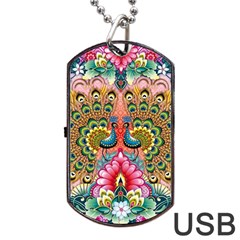 Pink Peacock Bird Pattern Texture Dog Tag Usb Flash (two Sides) by Cowasu