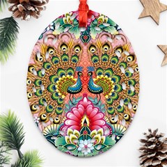 Pink Peacock Bird Pattern Texture Ornament (oval Filigree) by Cowasu