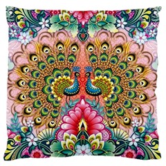 Pink Peacock Bird Pattern Texture Large Cushion Case (two Sides) by Cowasu