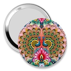 Pink Peacock Bird Pattern Texture 3  Handbag Mirrors by Cowasu