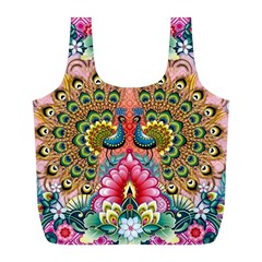 Pink Peacock Bird Pattern Texture Full Print Recycle Bag (l) by Cowasu