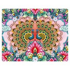 Pink Peacock Bird Pattern Texture Two Sides Premium Plush Fleece Blanket (medium) by Cowasu