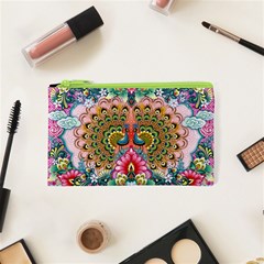 Pink Peacock Bird Pattern Texture Cosmetic Bag (xs) by Cowasu