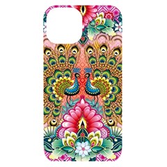 Pink Peacock Bird Pattern Texture Iphone 14 Black Uv Print Case