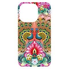 Pink Peacock Bird Pattern Texture Iphone 14 Pro Black Uv Print Case