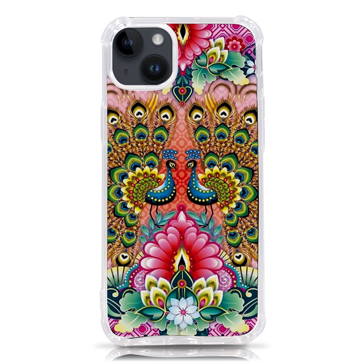 Pink Peacock Bird Pattern Texture iPhone 14 Plus TPU UV Print Case