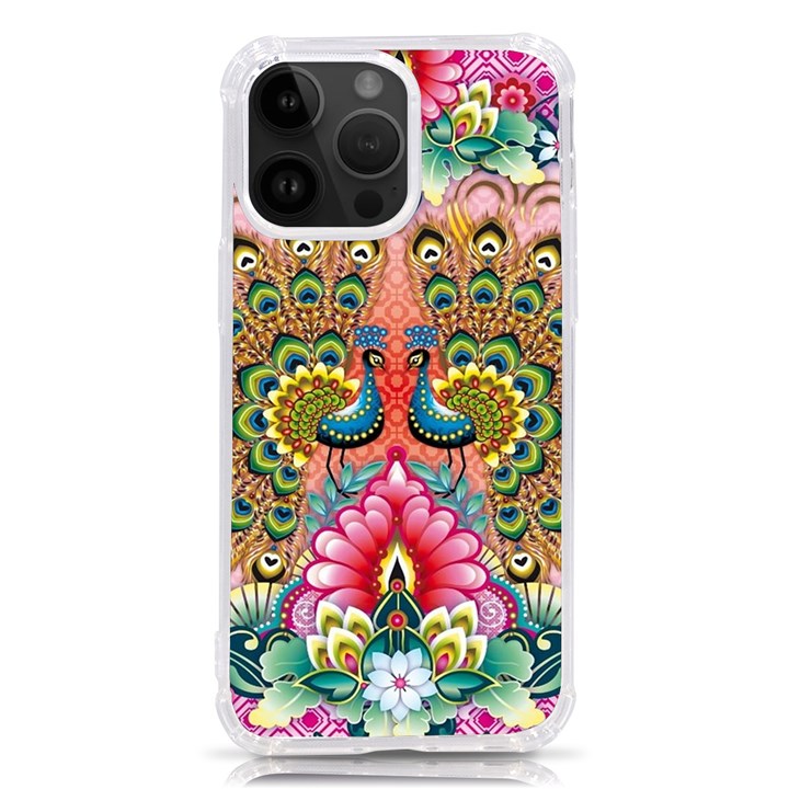 Pink Peacock Bird Pattern Texture iPhone 14 Pro Max TPU UV Print Case